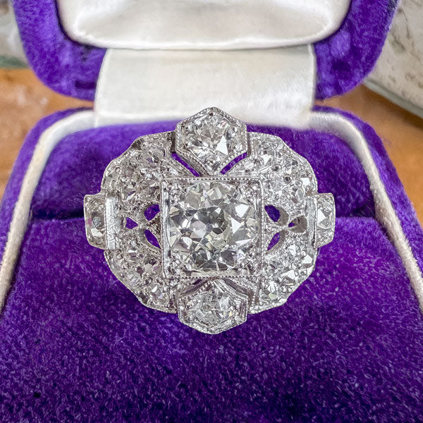 Art Deco Diamond Ring, Old Euro 0.61ct.